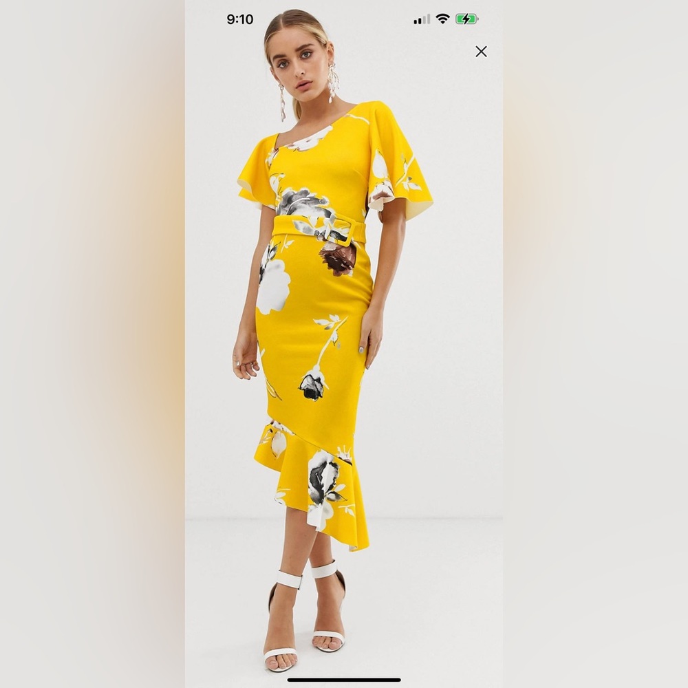 ASOS floral midi dress in yellow